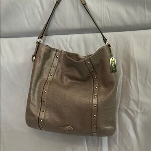 Coach Tan Leather Shoulder Bag with Brass Accents